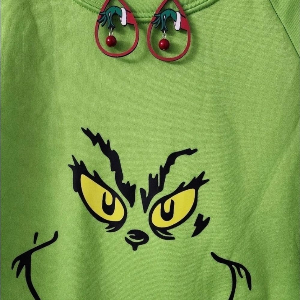 Large Christmas Grinch Sweater & Matching Earrings